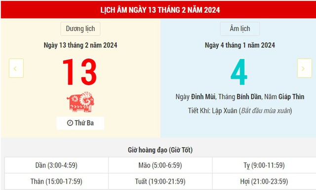  Lịch Âm hôm nay (13-2): Mùng 4 Tết, ngày rất tốt! 第1张